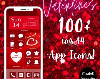 Valentines Red Glitter | Valentines iOS App Icons | iOS App Aesthetics Icons | iOS 14 App Icons Valentines Day | Happy Valentines Day