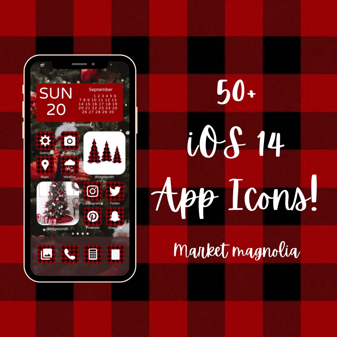 Christmas Red Buffalo Plaid iPhone Ios 14 App Icons Pack Ios 14 App