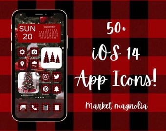 Christmas Red Buffalo Plaid iPhone iOS 14 App Icons Pack | iOS 14 App Icon Pack | Aesthetic Home Screen | iOS 14 Widget Photos | Widgetsmith