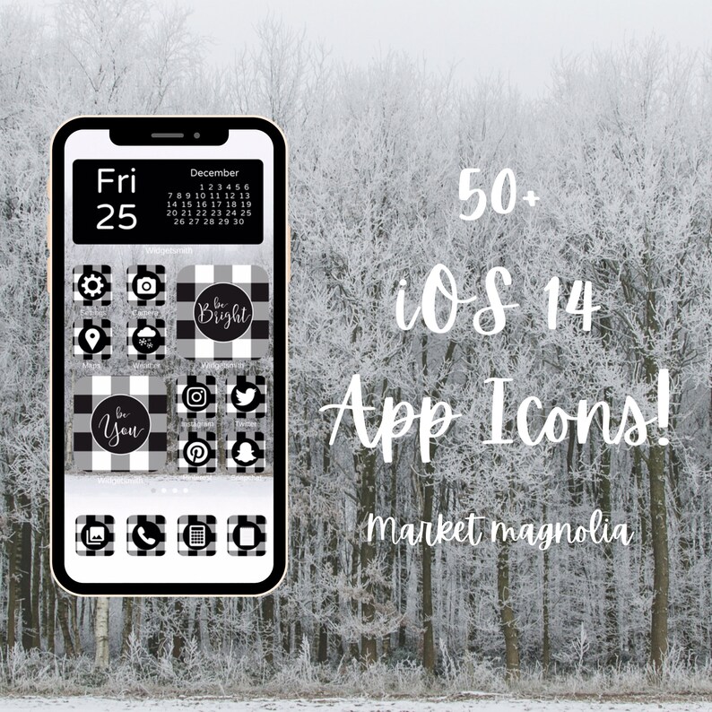 Buffalo Plaid Black iPhone iOS 14 App Icons Pack iOS 14 App Icon Pack Aesthetic Home Screen iOS 14 Widget Photos Widgetsmith image 1