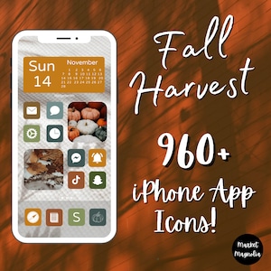 Herbst Ernte iPhone iOS 14 App Icons Pack | iOS 14 App Icon Pack | Ästhetischer Startbildschirm | iOS 14 Widget Fotos | Widgetschmied Thanksgiving