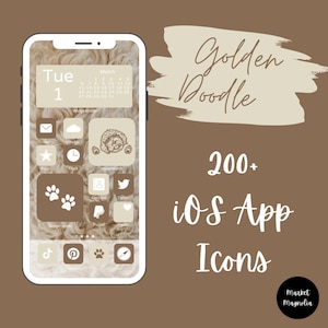 Golden Doodle Braun und Beige iOS 14 und höher App Icon Pack | Ästhetische iPhone Wallpapers und Widgets | Haustiere, Hunde, Welpe