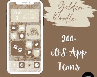 Golden Doodle Brown and Beige iOS 14 and above App Icon Pack | Aesthetic iPhone wallpapers and widgets | Pets, Dogs, Puppy