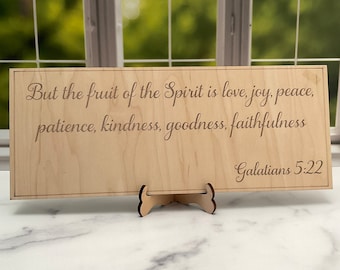Galatians 5:22 Sign - Fruit of the Spirit - Laser Engraved Wood Plaque - Christian Home Decor