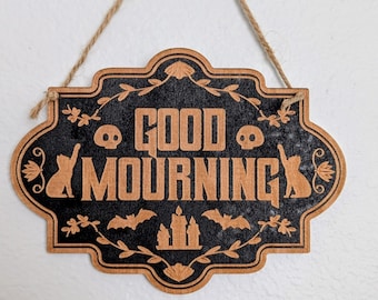 Gotisch houten bord Good Mourning - Spookachtig Halloween-decor