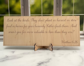 Wood Sign with Matthew 6:26 Bible Verse, Christian, Inspirational Gift for Women