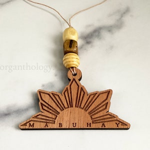 Filipino Star, Mabuhay Star, Rear View Mirror Hanger, Wooden Ornament with Beads, Car Mirror Hanger, Christmas Ornament, Philippines, Pinoy