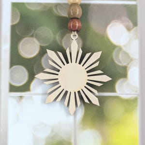 Filipino Star, Rear View Mirror Hanger, Wooden Ornament with Beads, Car Mirror Hanger, Christmas Ornament, Philippines, Pinoy, Not Painted