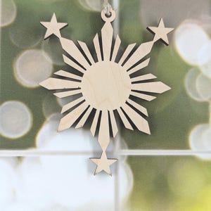 Filipino Star, Rear View Mirror Hanger, Wooden Ornament, Car Mirror Hanger, Christmas Ornament, Philippines, Pinoy, Not Painted