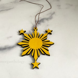 Filipino Star, Rear View Mirror Hanger, Wooden Ornament with Beads, Car Mirror Hanger, Christmas Ornament, Philippines, Pinoy