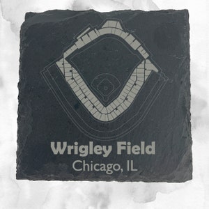 Set of 4 MLB Wrigley Field Laser Engraved Slate Coasters | Baseball Fan Gift | Personalized Home Decor for Sports Enthusiasts
