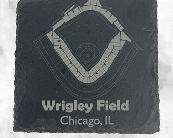 Wrigley Field leisteen onderzetters | Lasergegraveerd, set van 4 inch