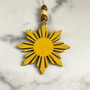 Filipino Star, Rear View Mirror Hanger, Wooden Ornament with Beads, Car Mirror Hanger, Christmas Ornament, Philippines, Pinoy