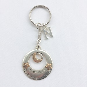 Personalised Initial &#39;I Love You To The Moon And Back&#39; Charm Keychain Key Ring