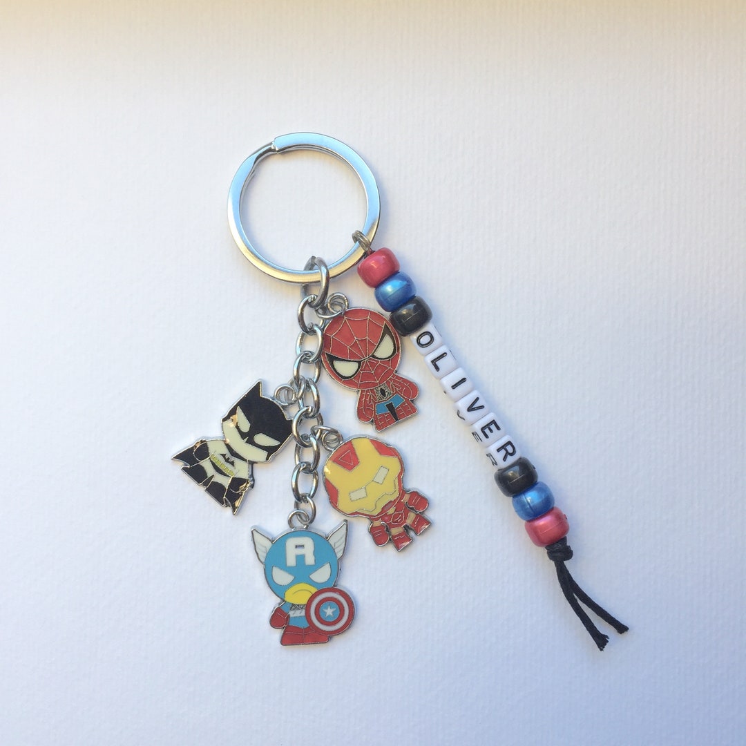 Personalised Name 4 Charm Superhero Keychain Pony Bead Key Ring - Etsy