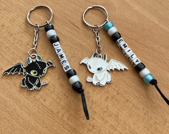 Personalisierte Name Schlüsselanhänger Ohnezahn Charm Anhänger Kette Emaille Silber Ton Perle Schlüsselanhänger