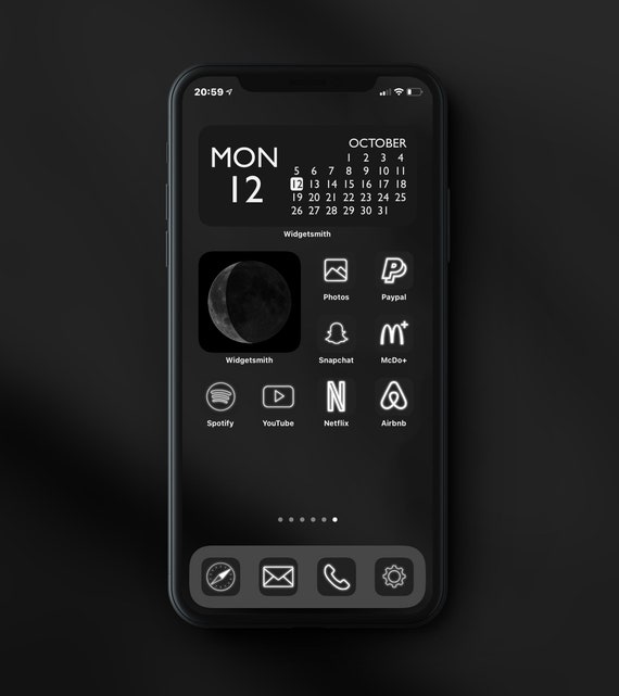 60 Black And White Neon Iphone Ios 14 App Icons Neon App Etsy