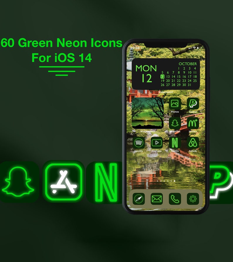 60 Green Neon iPhone iOS 14 App Icons Neon App Icons iPad Etsy