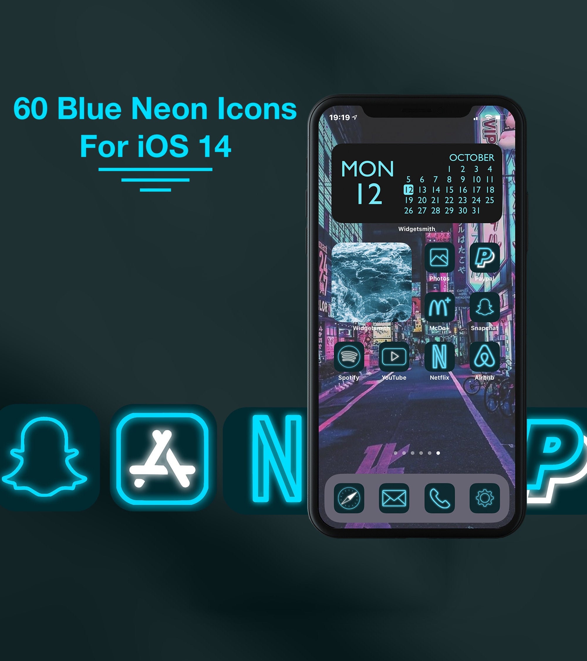 60 Blue Neon iPhone iOS 14 App Icons Neon App Icons iPad Etsy