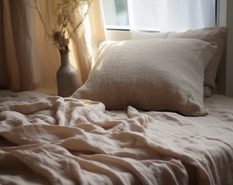 Linen Sheet Set in Oatmeal- Fitted sheet, flat sheet, 2 pillow cases. Linen bedding, King/Queen size