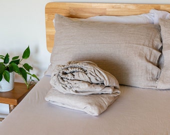 Natural Linen Fitted Sheet - Linen bedding - Queen, King size bed sheet