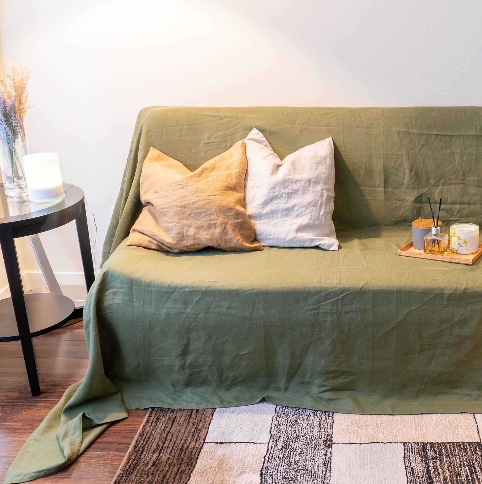 Linen Couch Cover in Moss Green Linen Sofa Slipcover for 2/ Etsy