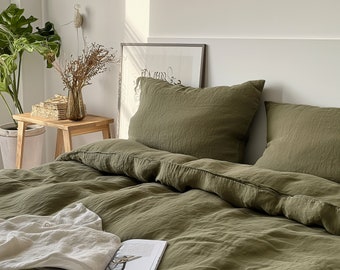 Linen Duvet Cover in Olive Green - Queen Duvet Cover - King Duvet Cover - Linen Bedding - Linen Bedding Set - Linen Duvet Set