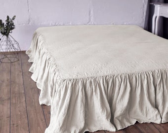 Linen bedskirt dust ruffle in Queen size bed-ruffled bed skirt-linen bedding