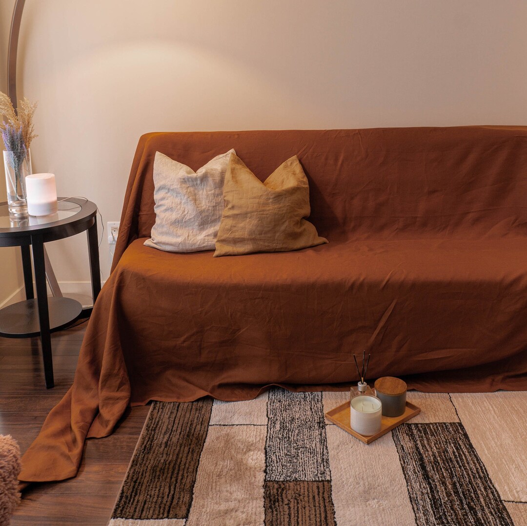 Linen Couch Cover in Cinnamon Linen Sofa Slipcover for 2/ 3 Etsy