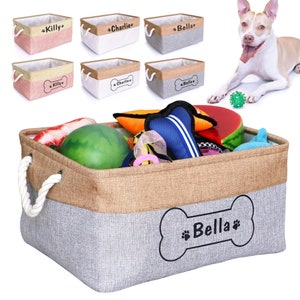 Stylish and practical pet storage basket with a foldable design. Constructed from durable polyester and soft cotton, it can be personalized with your pet's name
