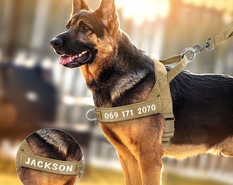 Reflective Dog Harness Personalized — Medium Large Dogs, Rugged Outdoor, Custom Name, Night Safety