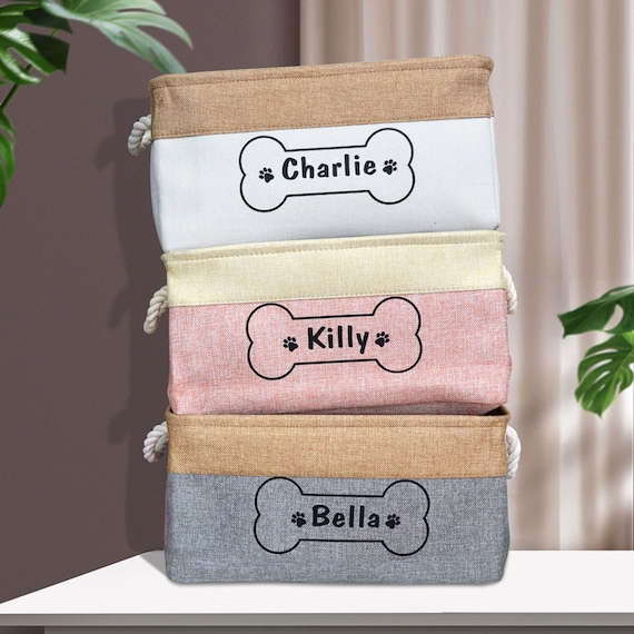 Personalized Pet Toy Basket — Custom Dog Name, Foldable Organizer, Dog Room Decor, New Puppy Gift