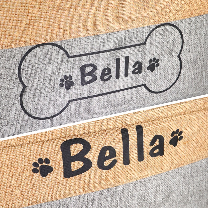 High-quality pet storage basket with a flexible, foldable design. Made from polyester and cotton, this personalized organizer is ideal for keeping pet and kids' items tidy.
