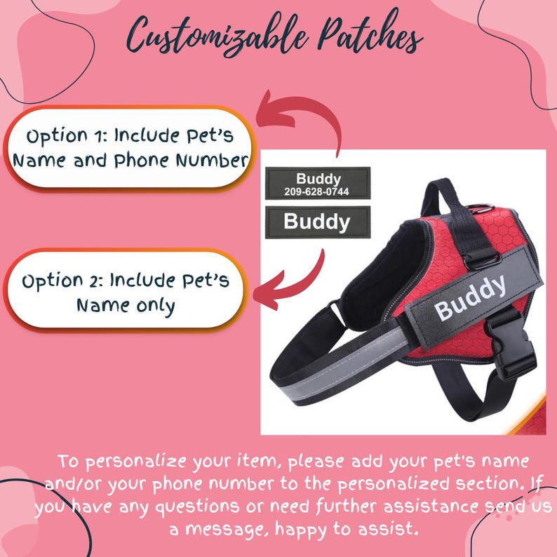 Personalized Reflective Harness for Dogs - No-Choke Design with Customizable Removable Patches.
