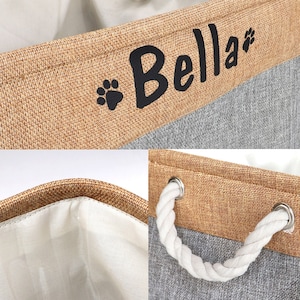 Custom pet organizer with a 100% polyester exterior and cotton interior, available in bone and paw designs. Lightweight, foldable, and easy to clean