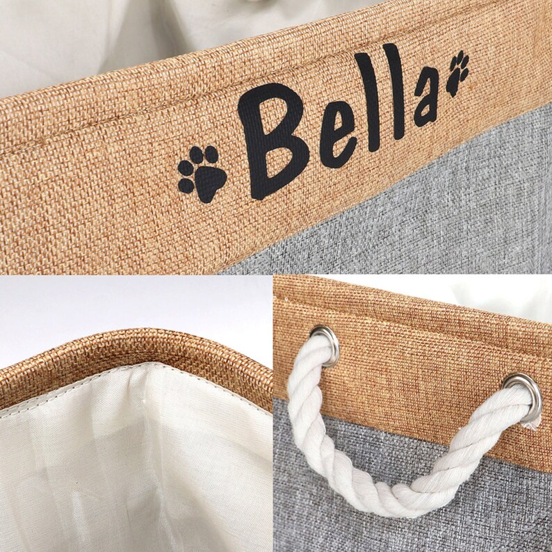 Custom pet organizer with a 100% polyester exterior and cotton interior, available in bone and paw designs. Lightweight, foldable, and easy to clean