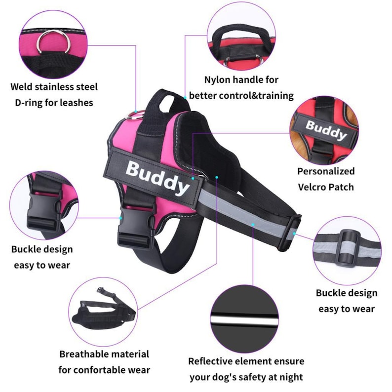 Stainless steel D-ring for leash attachment on the top of the Personalized Reflective Harness.