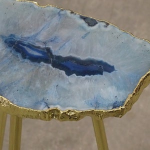 Blue Agate Drink Table, Single slice Agate Drink Table with Uneven Edges