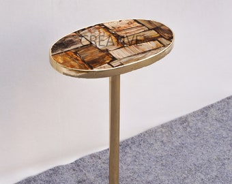 Petrified Retro Agate Drink Table with Single Leg Stand