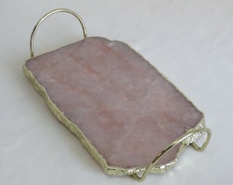 Rose Quartz Tray with Handle, Countertop Decor, House Warming Gift.