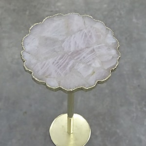 Rose Quartz Drink Table with Single Leg Stand, Agate Drink Table with Uneven Edges