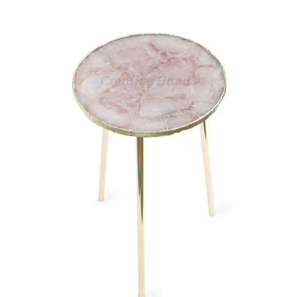 Rose Quartz Table, Occasional Round Table, Composite Agate Side Table