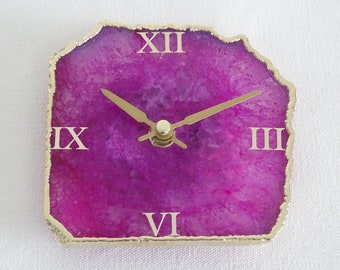 Pink Agate Clock: Gold Plated Desk/Wall Decor