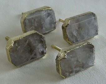 Pomelli/pomelli per cassetti rettangolari sfaccettati in quarzo trasparente, maniglia decorativa interna