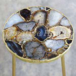 Natural Agate Table with Uneven Edges, Occasional Round Table, Composite Agate Side Table image 5