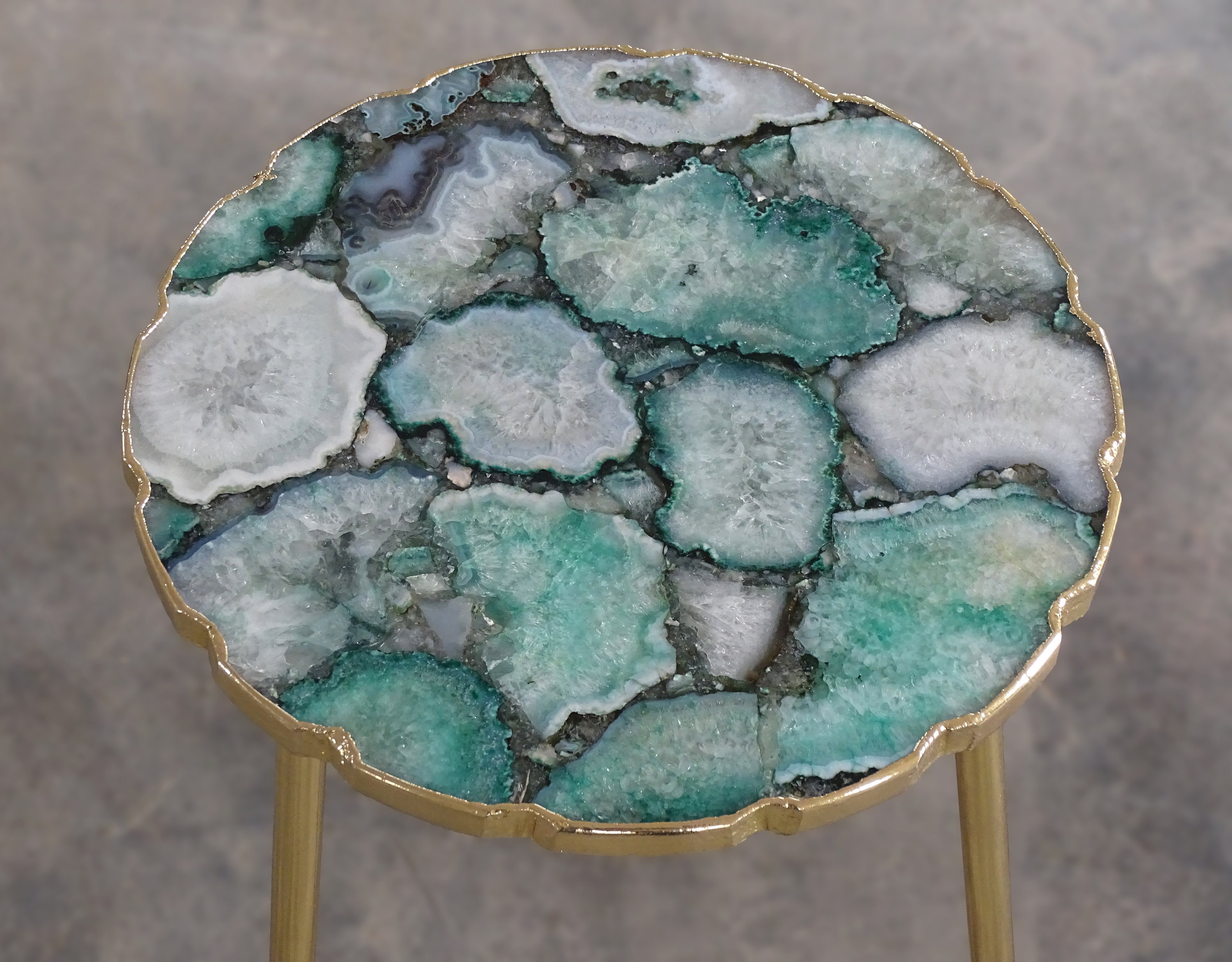Green Agate Table With Uneven Edges Occasional Round Table Etsy
