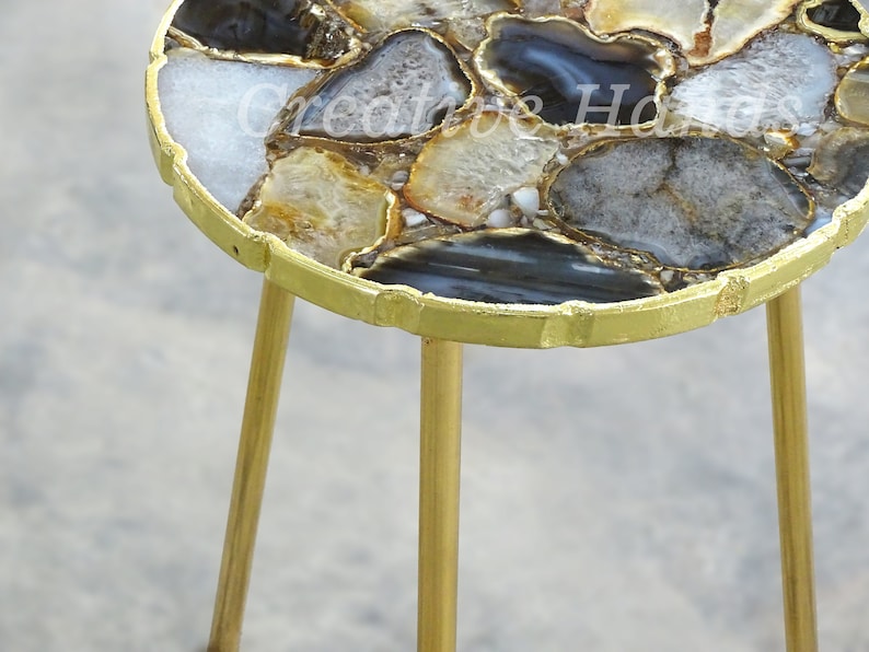 Natural Agate Table with Uneven Edges, Occasional Round Table, Composite Agate Side Table image 2