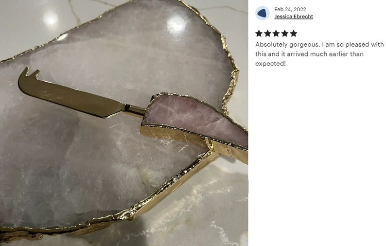 Resin Crystal Serving Platter & Cheese Knife Rose Quartz Orchid
