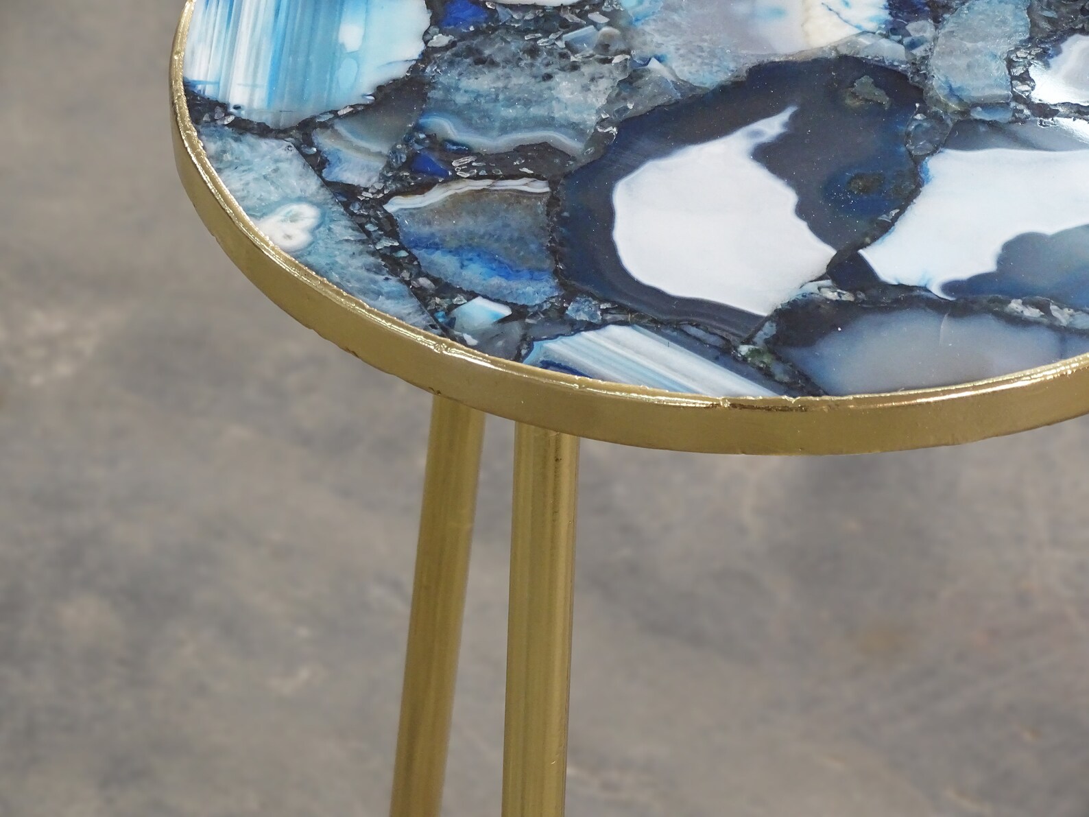 Blue Agate Table Occasional Round Table Composite Agate Side Etsy