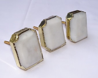 Faceted White Agate Rectangular Cabinet Drawer Pull/Knobs, Interior Decorative Handle